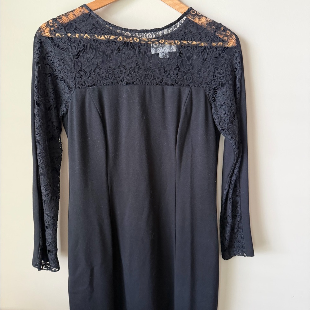 Black Lace-Detail Long Sleeve Dress